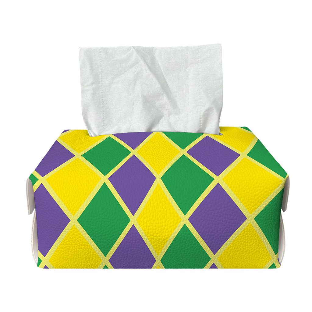 Purple Green And Yellow Mardi Gras Print Rectangle Tissue Box Cover