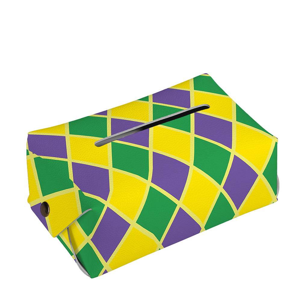 Purple Green And Yellow Mardi Gras Print Rectangle Tissue Box Cover