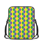 Purple Green And Yellow Mardi Gras Print Rectangular Crossbody Bag