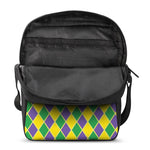 Purple Green And Yellow Mardi Gras Print Rectangular Crossbody Bag