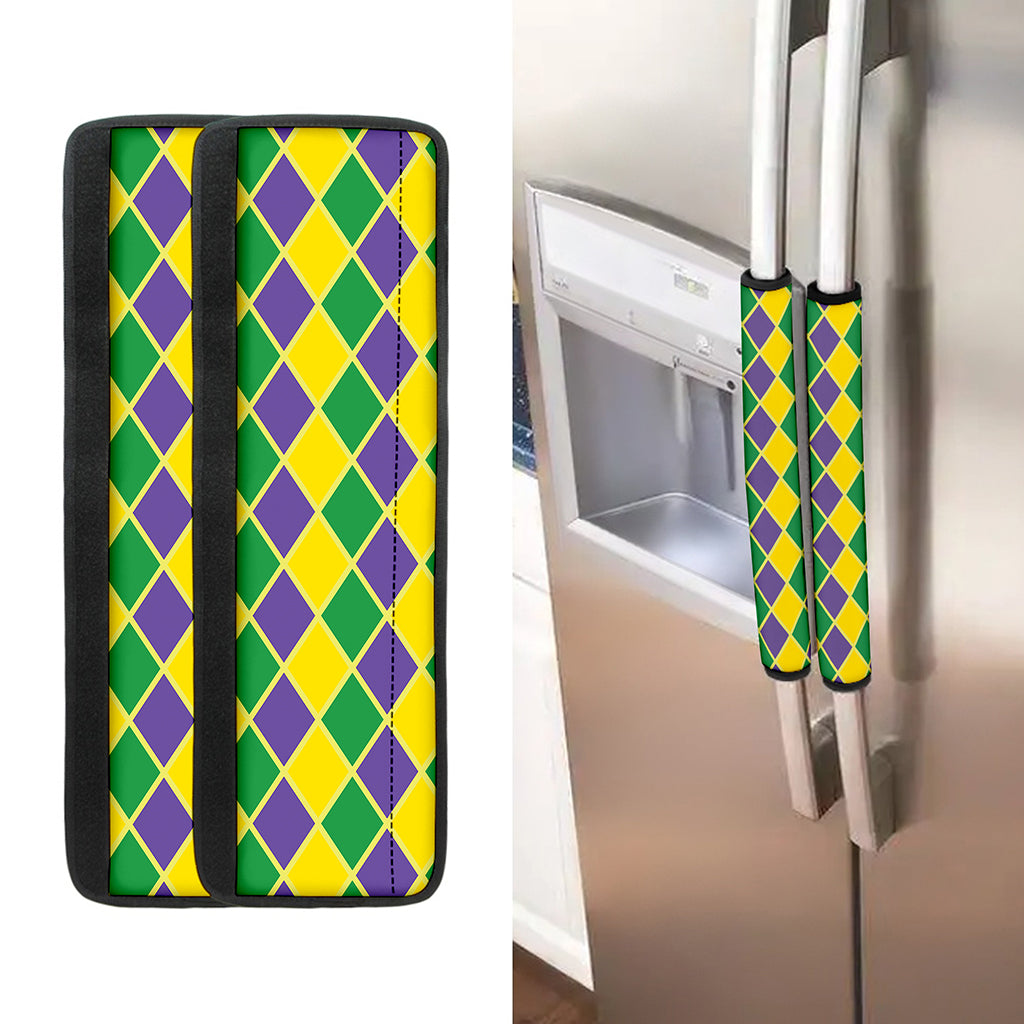 Purple Green And Yellow Mardi Gras Print Refrigerator Handle Covers