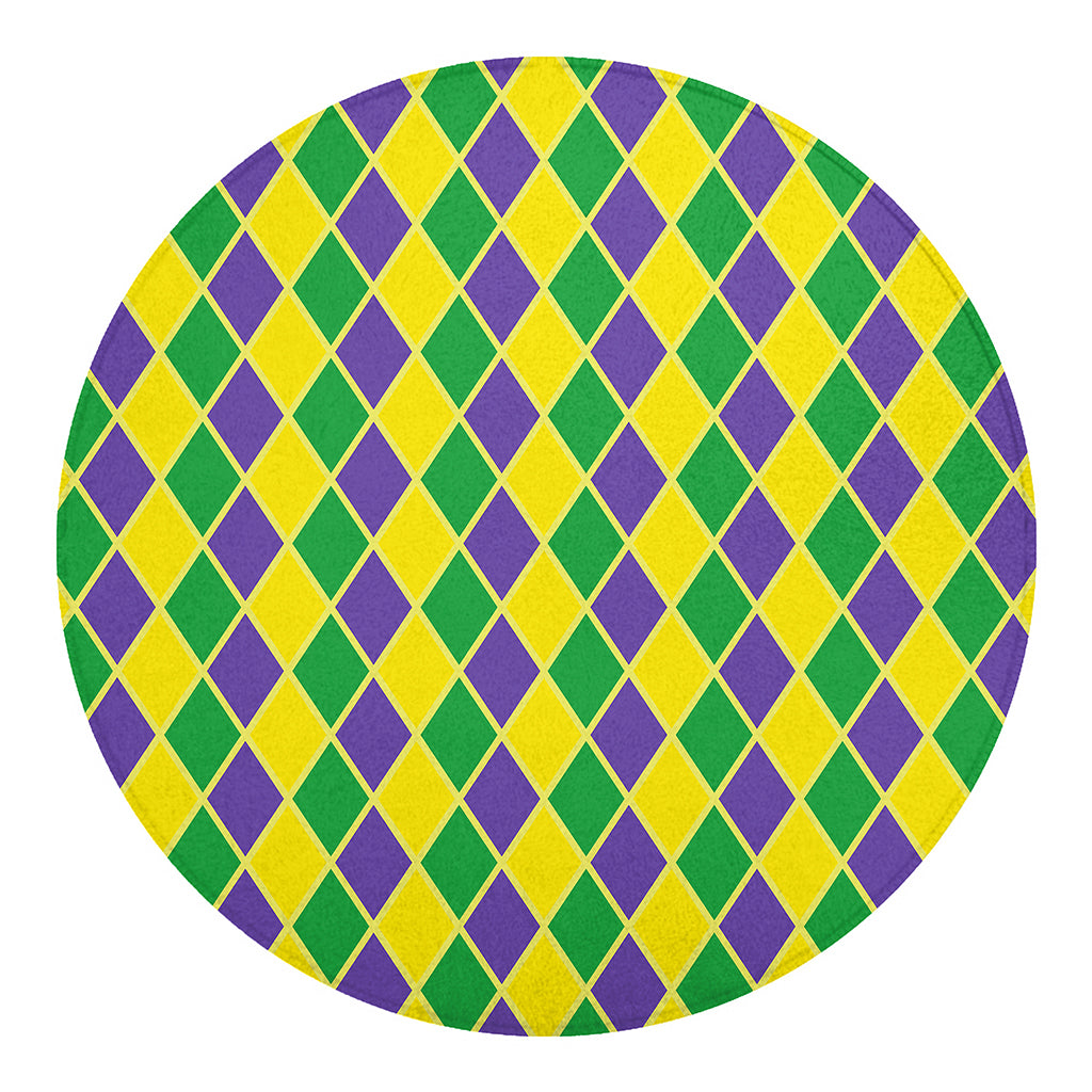 Purple Green And Yellow Mardi Gras Print Round Blanket