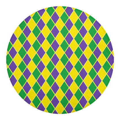 Purple Green And Yellow Mardi Gras Print Round Blanket