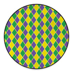 Purple Green And Yellow Mardi Gras Print Round Floor Mat