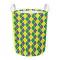 Purple Green And Yellow Mardi Gras Print Round Laundry Basket