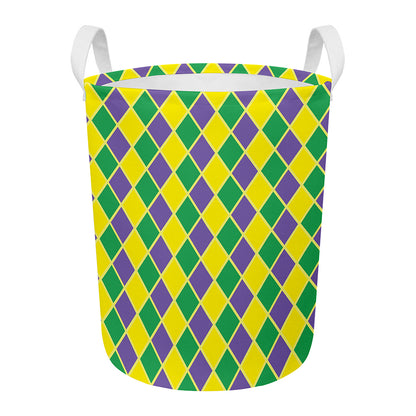 Purple Green And Yellow Mardi Gras Print Round Laundry Basket