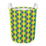 Purple Green And Yellow Mardi Gras Print Round Laundry Basket