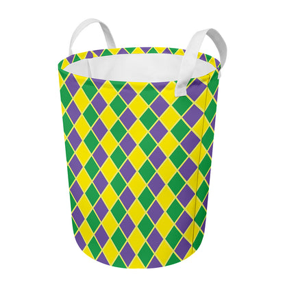 Purple Green And Yellow Mardi Gras Print Round Laundry Basket