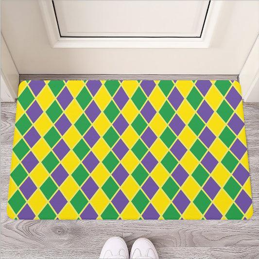 Purple Green And Yellow Mardi Gras Print Rubber Doormat