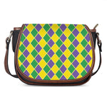 Purple Green And Yellow Mardi Gras Print Saddle Bag
