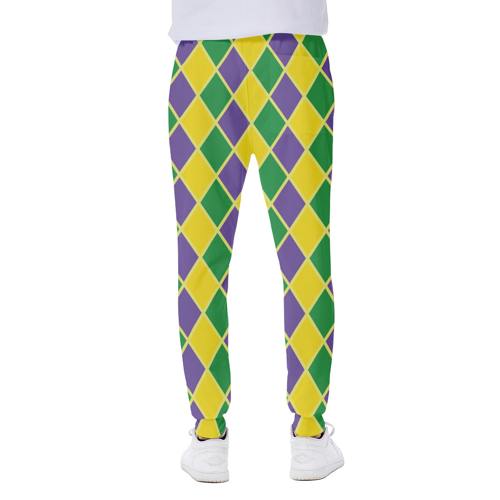 Purple Green And Yellow Mardi Gras Print Scuba Joggers