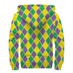 Purple Green And Yellow Mardi Gras Print Sherpa Lined Zip Up Hoodie