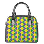 Purple Green And Yellow Mardi Gras Print Shoulder Handbag