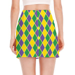 Purple Green And Yellow Mardi Gras Print Side Slit Mini Skirt