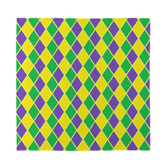 Purple Green And Yellow Mardi Gras Print Silk Bandana