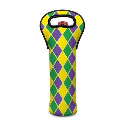 Purple Green And Yellow Mardi Gras Print Single Neoprene Wine Tote