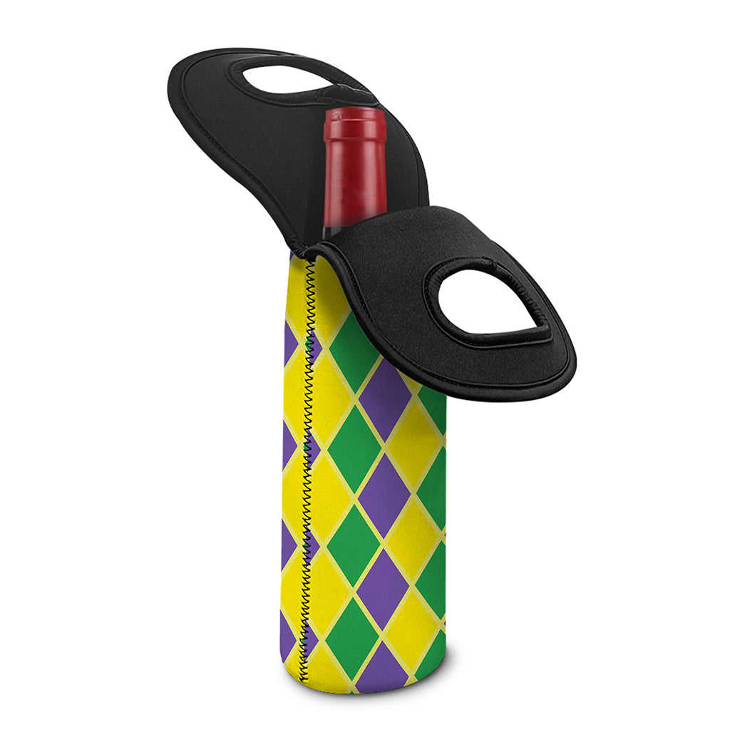 Purple Green And Yellow Mardi Gras Print Single Neoprene Wine Tote