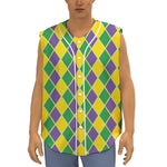 Purple Green And Yellow Mardi Gras Print Sleeveless Baseball Jersey