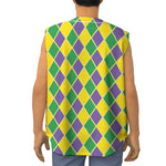 Purple Green And Yellow Mardi Gras Print Sleeveless Baseball Jersey