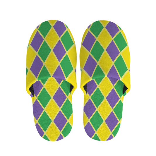 Purple Green And Yellow Mardi Gras Print Slippers