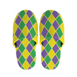 Purple Green And Yellow Mardi Gras Print Slippers