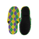 Purple Green And Yellow Mardi Gras Print Slippers