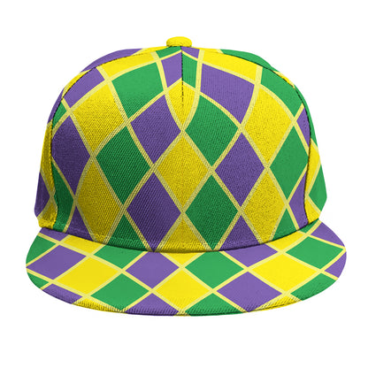 Purple Green And Yellow Mardi Gras Print Snapback Cap