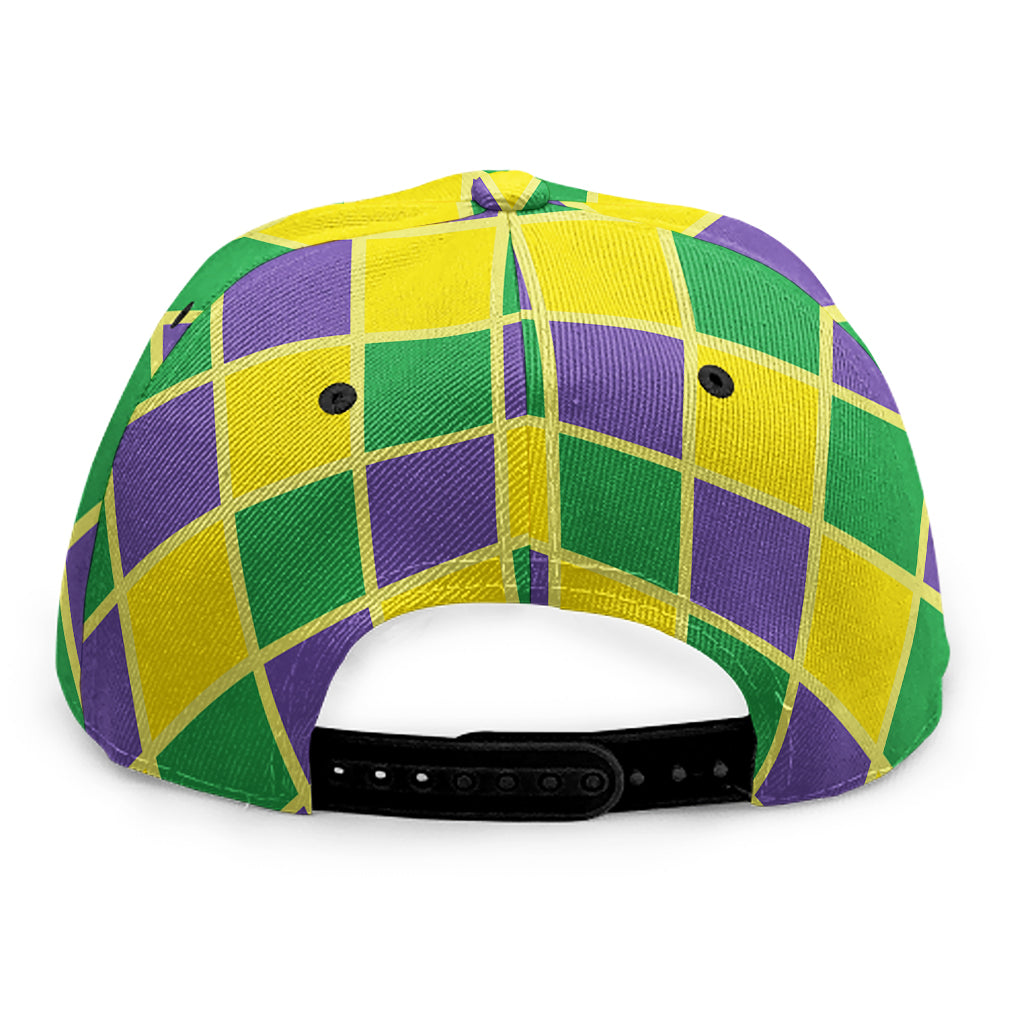 Purple Green And Yellow Mardi Gras Print Snapback Cap