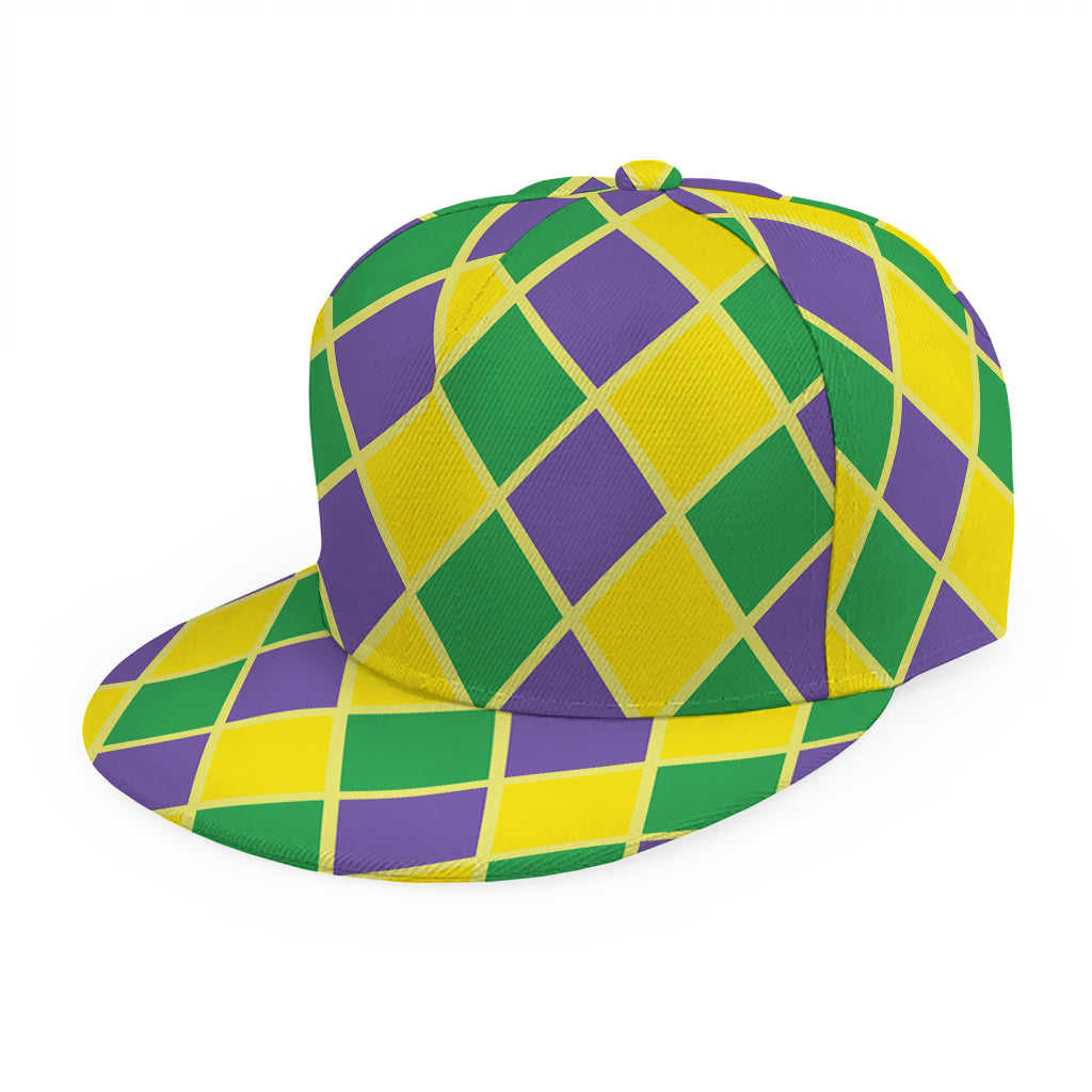 Purple Green And Yellow Mardi Gras Print Snapback Cap