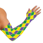 Purple Green And Yellow Mardi Gras Print Sun Protection Arm Sleeves