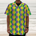 Purple Green And Yellow Mardi Gras Print Textured Short Sleeve Shirt