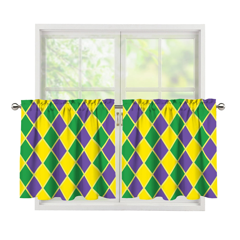 Purple Green And Yellow Mardi Gras Print Tier Curtains