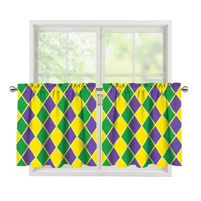 Purple Green And Yellow Mardi Gras Print Tier Curtains
