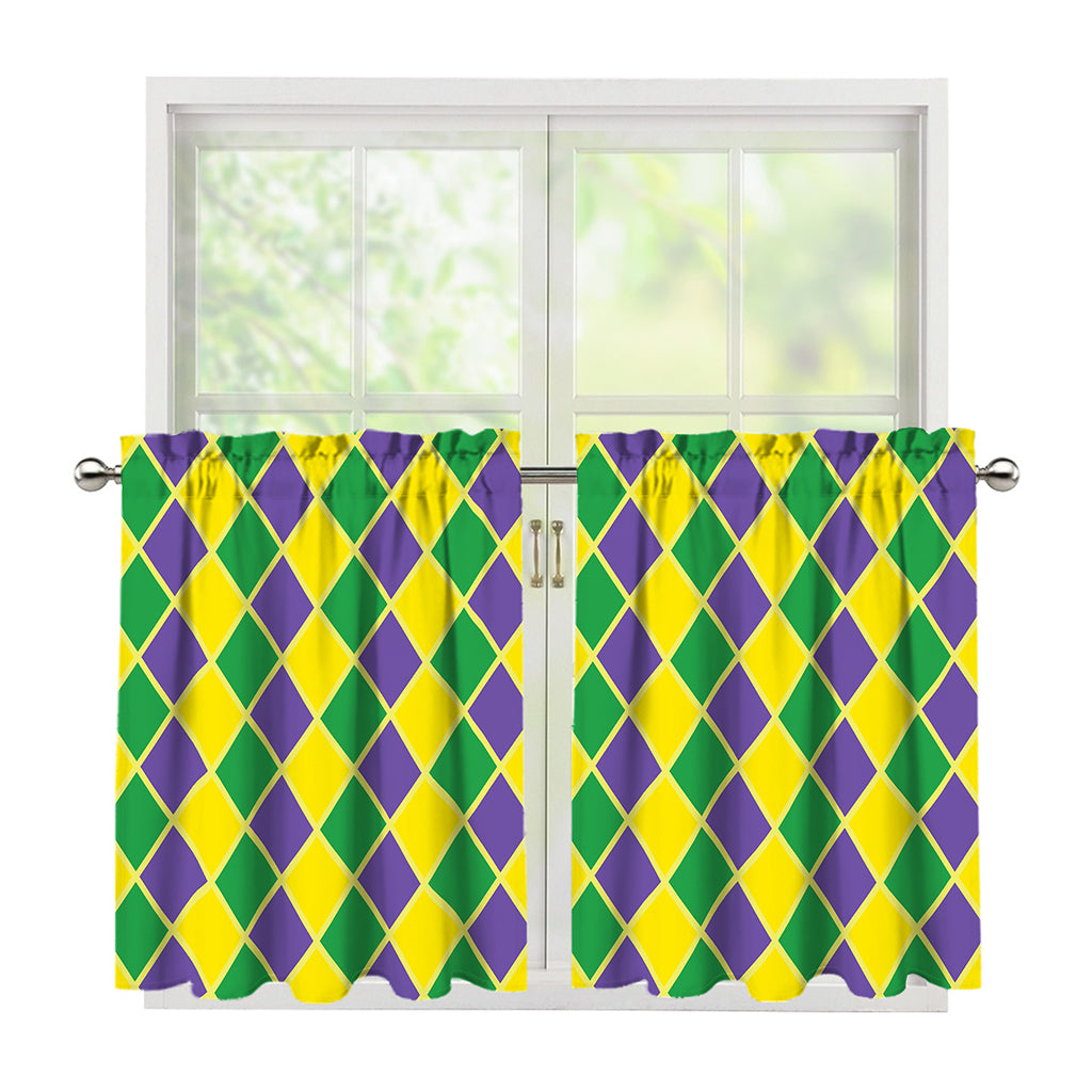Purple Green And Yellow Mardi Gras Print Tier Curtains