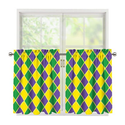 Purple Green And Yellow Mardi Gras Print Tier Curtains