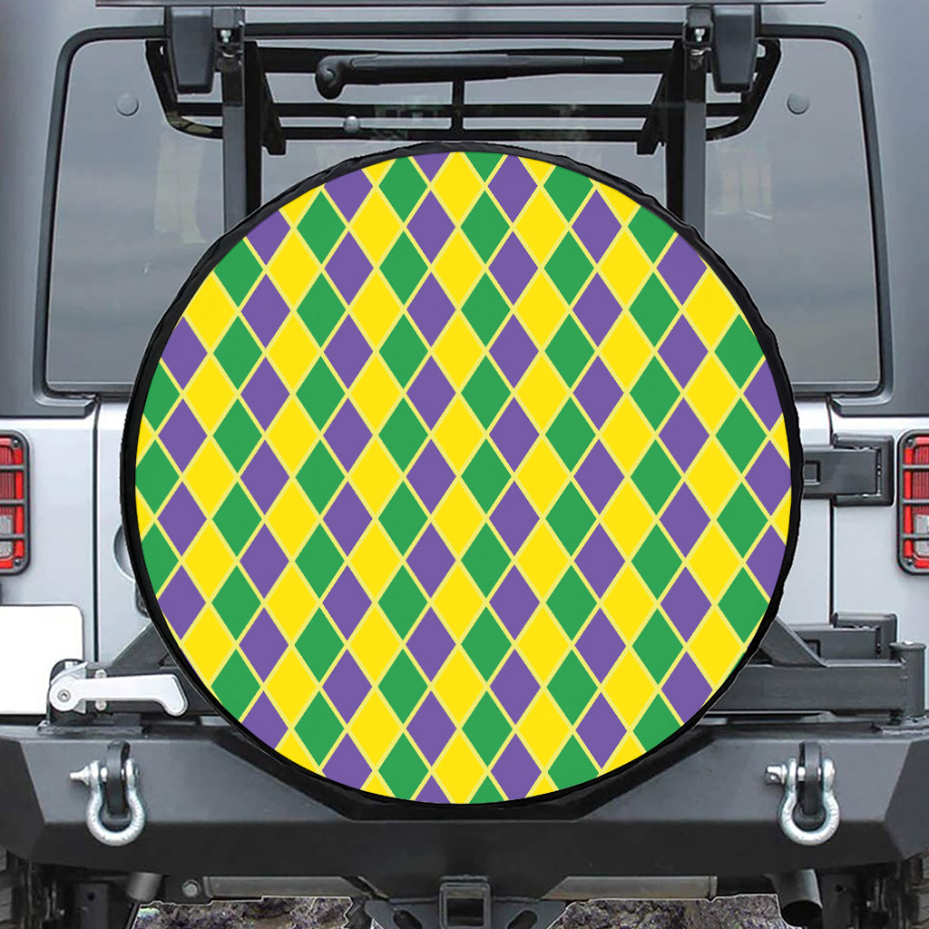 Purple Green And Yellow Mardi Gras Print Tire Cover