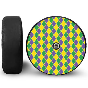 Purple Green And Yellow Mardi Gras Print Tire Cover With Camera Hole