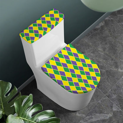 Purple Green And Yellow Mardi Gras Print Toilet Lid And Tank Cover Set