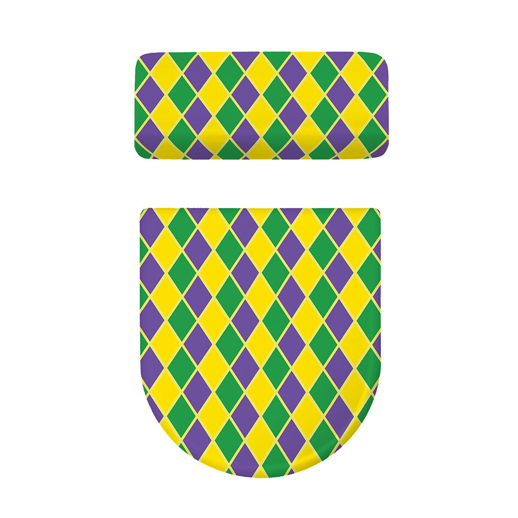 Purple Green And Yellow Mardi Gras Print Toilet Lid And Tank Cover Set