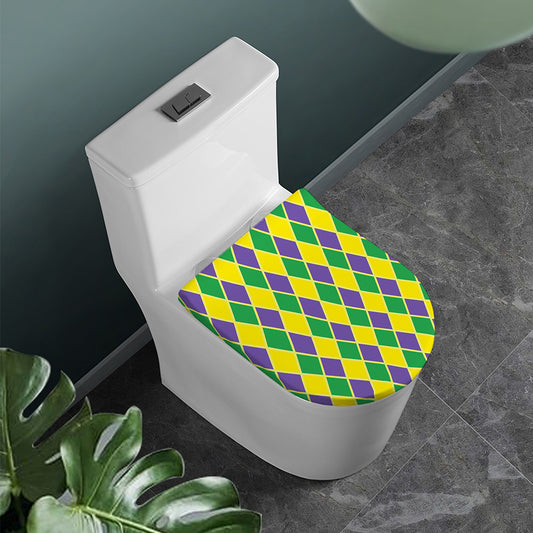 Purple Green And Yellow Mardi Gras Print Toilet Lid Cover