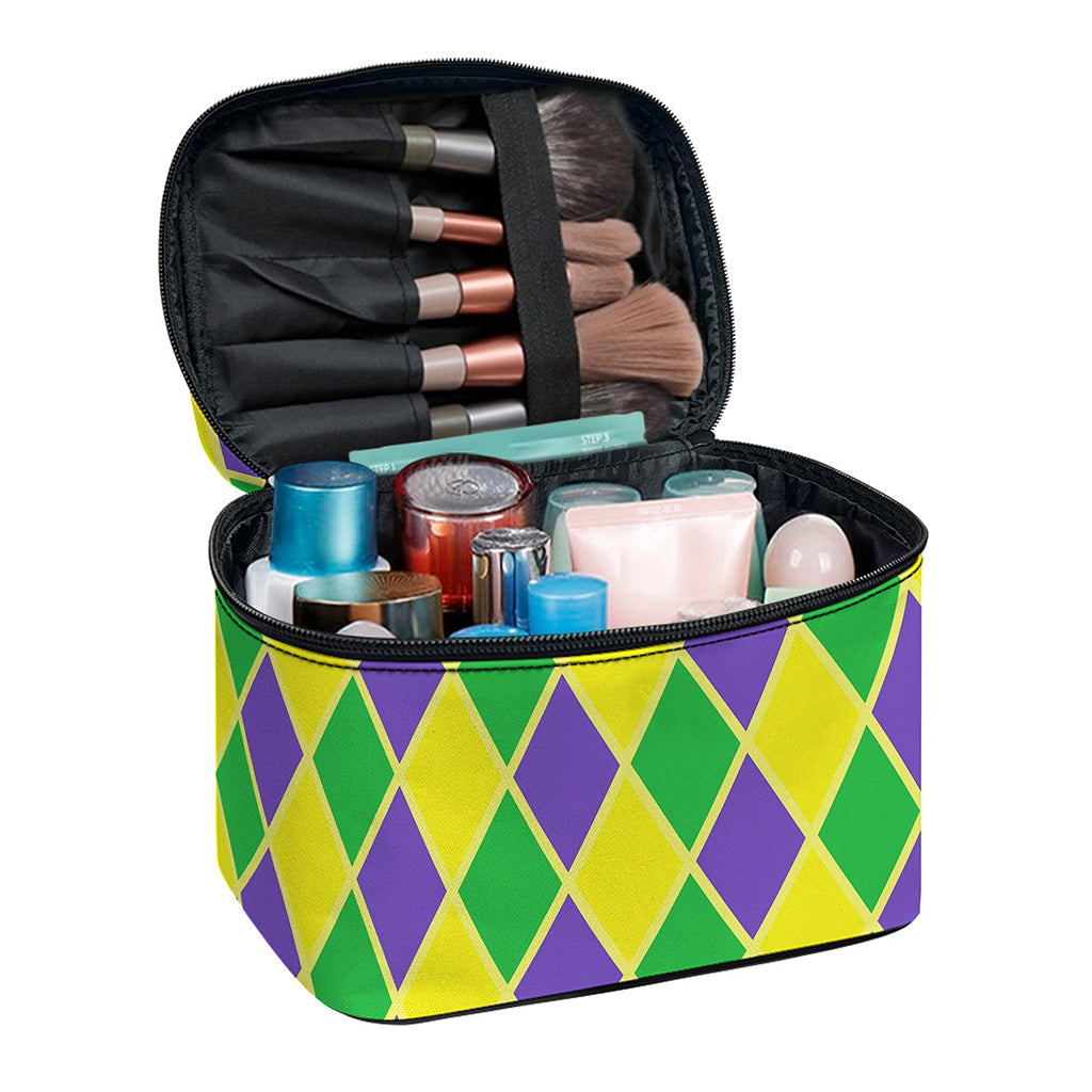 Purple Green And Yellow Mardi Gras Print Travel Makeup Bag