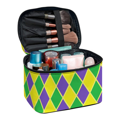 Purple Green And Yellow Mardi Gras Print Travel Makeup Bag