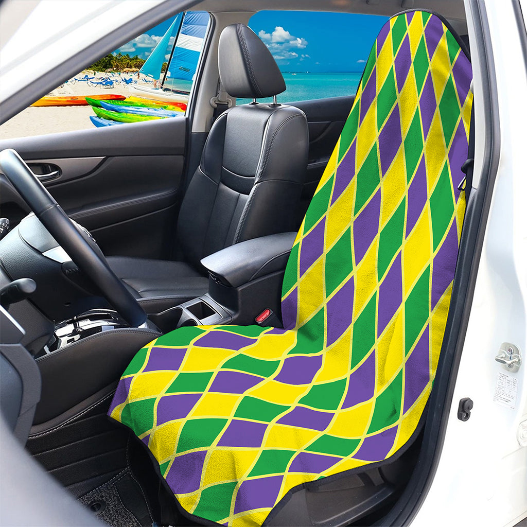 Purple Green And Yellow Mardi Gras Print Waterproof Car Seat Cover