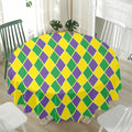 Purple Green And Yellow Mardi Gras Print Waterproof Round Tablecloth