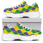 Purple Green And Yellow Mardi Gras Print White Chunky Shoes