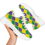 Purple Green And Yellow Mardi Gras Print White Chunky Shoes
