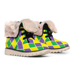 Purple Green And Yellow Mardi Gras Print Winter Boots