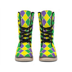 Purple Green And Yellow Mardi Gras Print Winter Boots