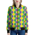 Purple Green And Yellow Mardi Gras Print Women's Bomber Jacket
