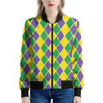 Purple Green And Yellow Mardi Gras Print Women's Bomber Jacket